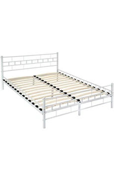 lit 2 places tectake lit design moderne avec sommier - 200 x 140 cm - blanc