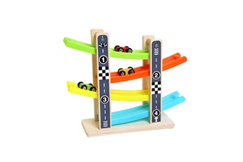 Véhicules miniatures GENERIQUE Boy and girl gifts wooden race track car ramp racer with 4 mini cars toddler toy multicolore