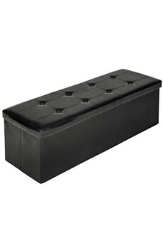 banc coffre tectake banc coffre de rangement pliable aspect cuir 110x38x38cm - noir