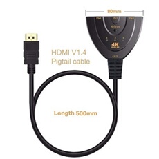 Commutateur HDMI Automatiques 4k, 3 Entrées 1 Sortie HDMI Switch - UHD HDR 3D 1080p HDCP, Splitter Switcher Répartiteur Sélecteur Auto pour HDTV
