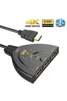 Switch (commutateur) 3 Ports HDMI en 1 Ultra HD (2160p) avec câble 50 cm, Compatible avec PS4 / Xbox One/Switch