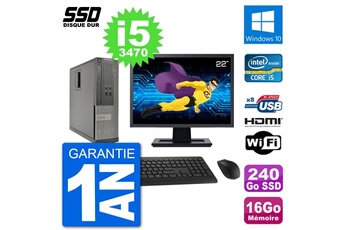 PC De Bureau Dell PC Dell 3010 Sff Ecran 22" Intel i5-3470 Ram 16Go SSD 240Go Hdmi Windows 10 WiFi