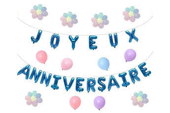 Article et décoration de fête Euro Mega Ballons bleu lettres joyeux anniversaire en aluminium 16 pouces et 50 pièces ballons en couleur mixte 10 pouces pour fêtes anniversaire mariage