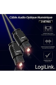 Câble et Connectique LOGILINK Cable Audio optique TOSLINK Mâle/Mâle Digital Audio Optical HiFi Home Cinéma, Sound Bar, TV, PS4, Xbox, Amplificateur