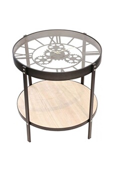 Table d'appoint The Home Deco Factory - Table d'appoint en métal et bois horloge 50 cm
