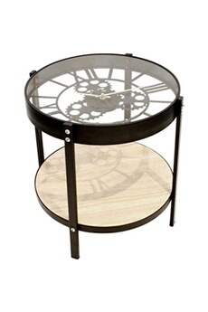 Table d'appoint The Home Deco Factory - Table d'appoint en métal et bois horloge 40 cm