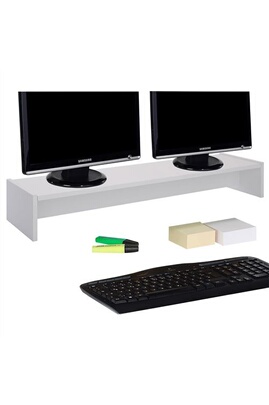Support d'écran d'ordinateur SCREEN, réhausseur pour deux moniteurs ou un  grand écran, longueur 100 cm, en mélaminé blanc mat