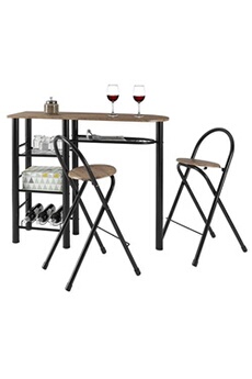table haute idimex ensemble table haute de bar et 2 chaises style, décor chêne sauvage