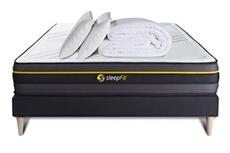 Pack matelas ACTIVE 160x200 + sommier noir + Couette + 2 oreillers