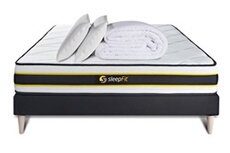 Pack prêt à dormir 160x200 matelas FLEXY + sommier kit noir + 2 oreillers mémoire de forme 60x40cm + Couette Percale 260x240cm