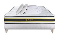 Pack matelas FLEXY 140x190 + sommier blanc + Couette + 2 oreillers