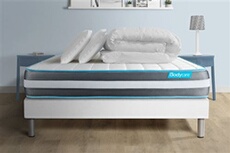 Pack 140x200 matelas BodyForm + sommier kit blanc + Couette 240x220cm + 2 oreillers 60x40cm
