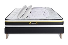 Pack prêt à dormir 140x190 matelas SOFT + sommier kit noir + 2 oreillers mémoire de forme 60x40cm + Couette Percale 240x220 cm