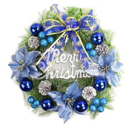 Couronne De Noël Artificielle Bleu Roi Et Or - 60 Cm, Décoration Porte Ou Intérieur, Avec Baies Dorées