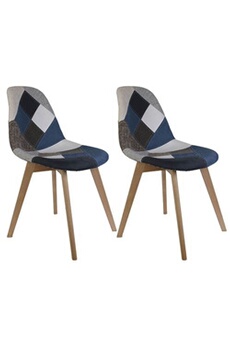 damas - lot de 2 chaises patchwork bleu et gris -