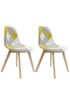 chaise altobuy damas - lot de 2 chaises patchwork jaunes -