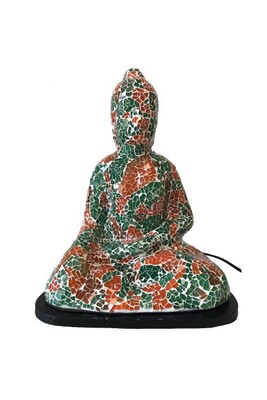 Lampe à poser Zen et ethnique Lampe en verre Bouddha méditant - Orange et Vert