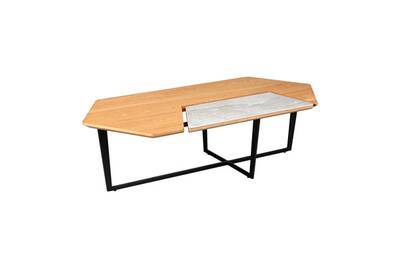 Table Basse Tousmesmeubles Table Basse Hexagonale Acier Bois