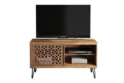 Meuble Tv Caemmum Meuble Tv 120 Cm Portes Dessins Pieds Metal Darty