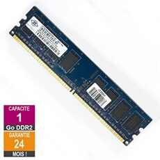 Barrette Mémoire 1Go RAM DDR2 NT1GT64U88D0BY-3C DIMM PC2-5300U 1Rx8