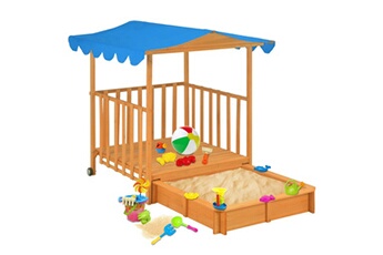 Bac à sable GENERIQUE Jeux de plein air serie madrid maison de jeu d'enfants et bac à sable bois de sapin bleu uv50