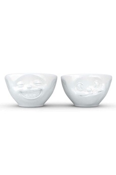 bols tassen set de 2 mini bols gourmand et rieur en porcelaine blanche - contenance 100 ml