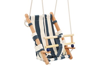 Transat et balancelle bébé GENERIQUE Icaverne - sauteurs et balancelles pour bébés esthetique balançoire pour bébé avec ceinture de sécurité coton bois bleu