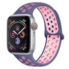 Bracelets connectés OEM Bracelet Sport en Silicone Bicolor Remplacement pour Apple Watch Series 5 / 4 40mm - Bleu&Rose (Taille S)