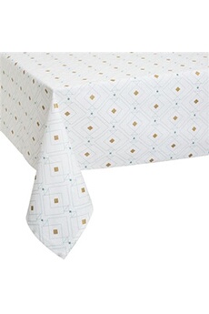 nappe de table atmosphera linge de table - nappe en coton design géom - l. 240 x l. 140 cm - blanc - design - géom