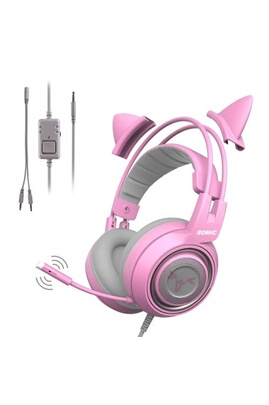 Casque PC GENERIQUE SOMIC G951S Casque de jeu rose avec ajustement du  volume du micro pour Xbox One, PSAiPhone, PC, Casque amovible pour oreille  de chat pour fille