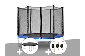 Trampoline Jardideco Kit trampoline jardideco atlas ø 2,44 m bleu + bâche de protection + kit d'ancrage