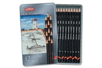 Jeux classiques GENERIQUE Derwent graphic crayons graphite mine moyenne (6b à 4h) boîte métal de 12