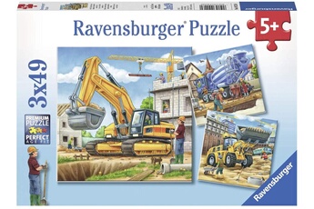 Puzzle Ravensburger Ravensburger- 3 puzzles de 49 pièces grands véhicules de construction puzzle enfant, 4005556092260, néant