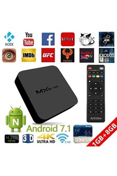 TV Box - Décodeur Multimédia Boîtier 4K 3D MXQ 4K, Android 7.1 Quad core S905W 8Go HD Media Player, 2.4GHz WiFi H.265