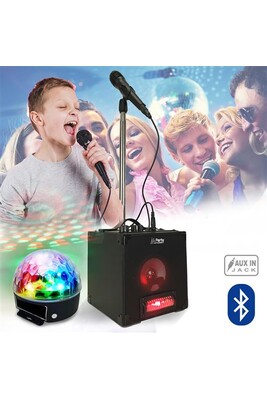 Lecteur Karaoké Party Light & Sound pack enceinte party singer pour enfants autonome batterie karaoké bluetooth, lumière, micro et support - festinight ball 6 led