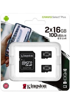 Carte mémoire micro SD Kingston Canvas Select Plus - Carte mémoire flash (adaptateur microSDHC - SD inclus(e)) - 16 Go - A1 / Video Class V10 / UHS Class 1 / Class10 - microSDHC