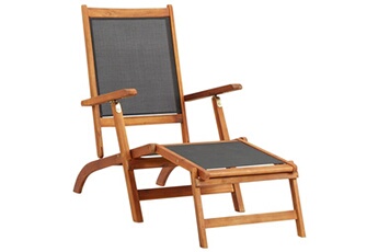 Hitech Chaises Chaise longue bois d'acacia solide et textilène 141x57.5x92cm