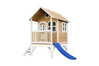 Maisons de jardin Axi House Axi cabane enfant tom brun blanc avec toboggan bleu