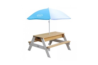 Autre jeu de plein air Axi House Axi table sable et eau nick brun blanc avec parasol bleu blanc 90x80x56cm