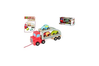 Voiture Play & Learn Play & learn - colorbebe - camion remorque 3 voitures en bois, 28 cm (couleur bebe 43619)