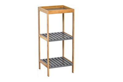 Meuble Salle De Bain Tendance Etagere 3 Niveaux Carres Noumea Bambou Gris Darty