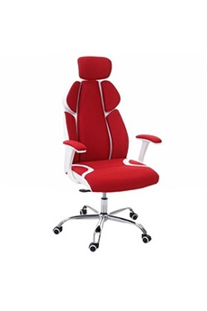 chaise de bureau hwc-f12, chaise pivotante, tissu + similicuir rouge/blanc