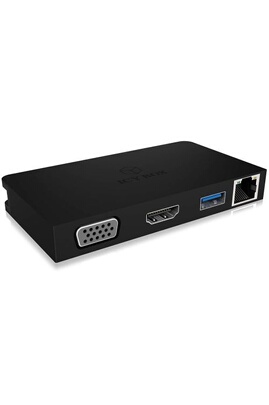 Prises, multiprises et accessoires électriques ICY BOX Adaptateur USB-C  multiprise avec HDMI 4K 30 Hz, VGA, Gigabit LAN, Port USB 3.0, Power  Delivery, Aluminium