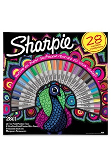 Crayon à papier Sharpie - 28 Marqueurs permanents - Pointe fine x 20 et Pointe ultra-fine x 8 - couleurs assorties