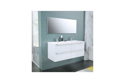 Ensemble Salle De Bain Aucune Zoom Meuble De Salle De Bain Double Vasque Avec Miroir L 120cm 4 Tiroirs A Fermeture Ralenties Blanc Laque Darty