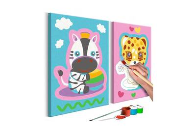 Peinture Et Dessin Artgeist Tableau A Peindre Par Soi Meme Zebre Et Leopard Rose Et Bleu Darty