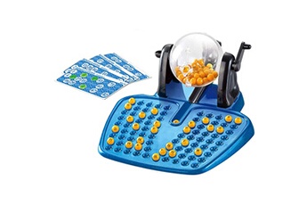 Loto mémo et domino Hobby Tech Jeu de societe bingo loto bleu avec distributeur de boules, 90 boules numérotées, 48 cartes et des jetons hobbytech