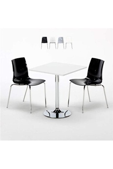 - table carrée blanche 70x70cm avec 2 chaises colorées et transparentes set intérieur bar café lollipop titanium, couleur: noir