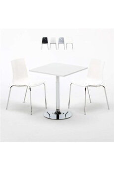- table carrée blanche 70x70cm avec 2 chaises colorées et transparentes set intérieur bar café lollipop titanium, couleur: blanc