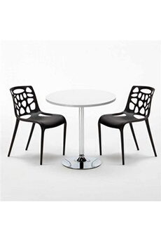 - table ronde blanche 70x70cm avec 2 chaises colorées set intérieur bar café gelateria long island, couleur: noir